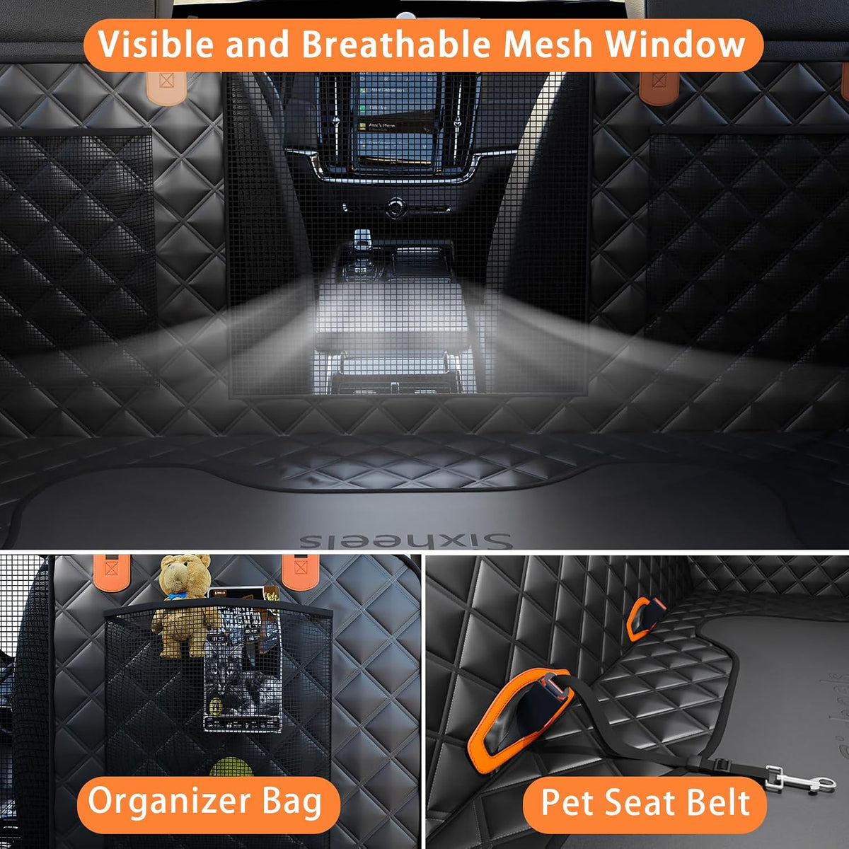 Dog Car Seat Cover Back Seats Protector - For Full Size Truck / Full Size SUV / Black with Hard Bottom - image 3