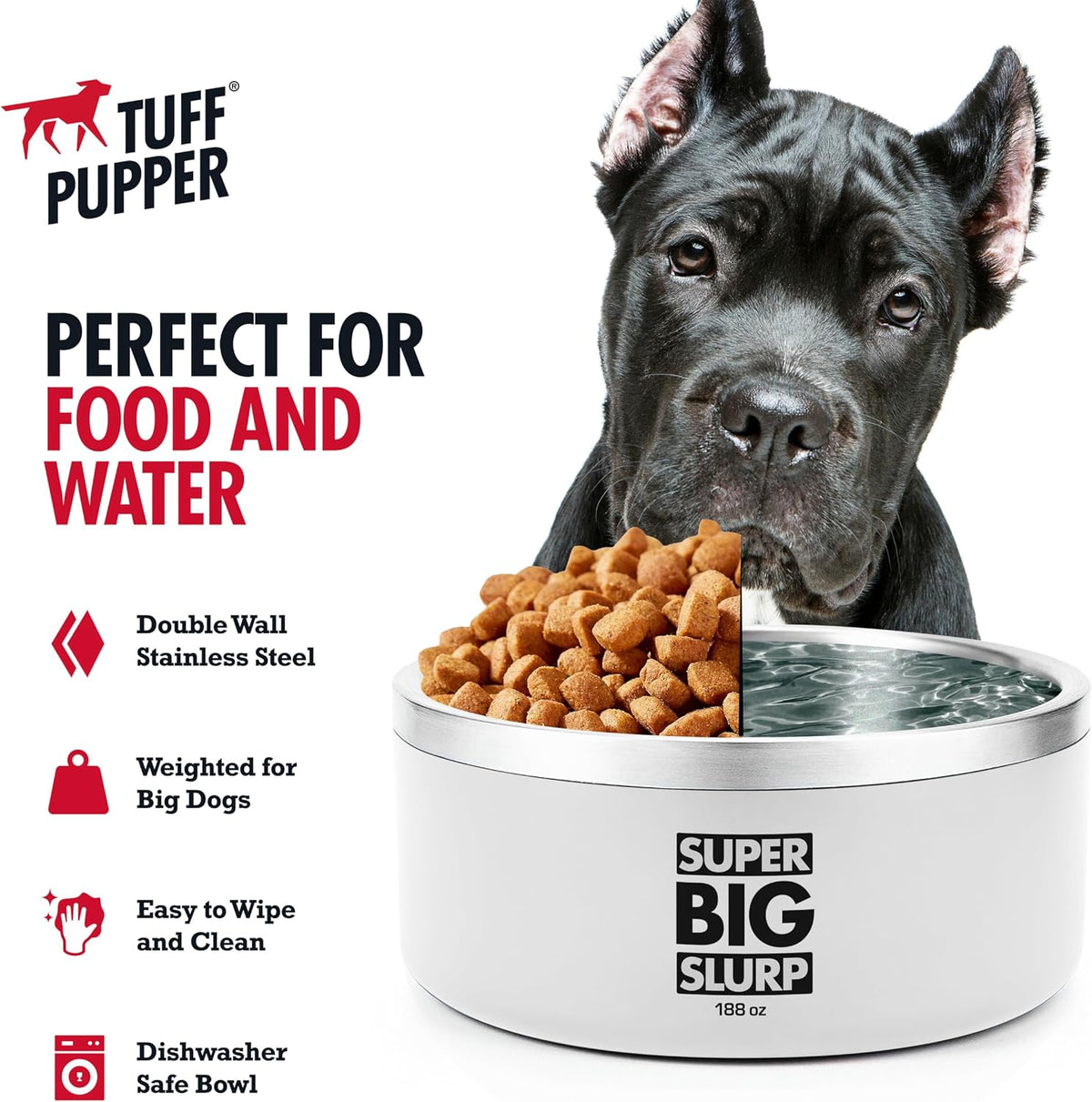 Tuff Pupper 100 oz Heavy Duty Insulated Stainless Steel Dog Bowl - 188oz / Snow White - image 4