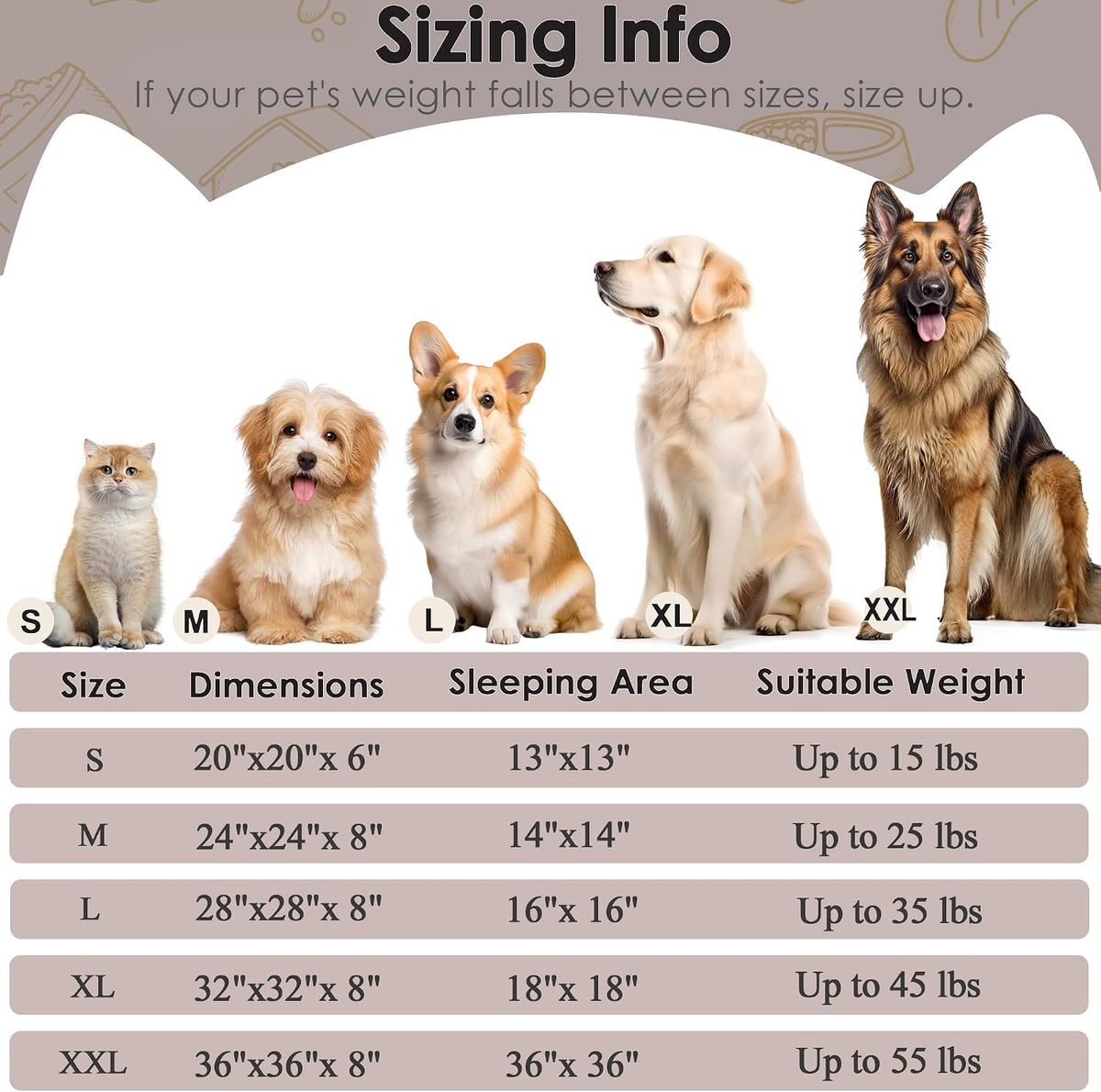 Hoewina Dog & Cat Bed for Indoor Cats - Brown / 24.0"L x 24.0"W x 8.0"Th - image 2