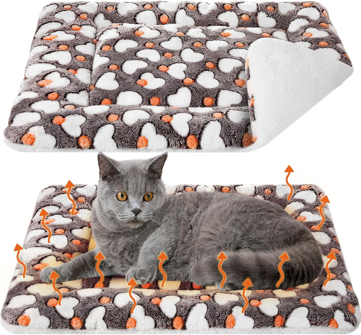 2 Pack Self Warming Cat Dog Bed Pad - Grey / 22'' X 18'' / Hearts
