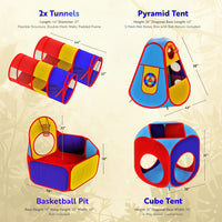 Playz 5pc Pop Up Play Tent and Crawl Through Tunnels for Kids w/Carry - Blue, Yellow, Red - image 2