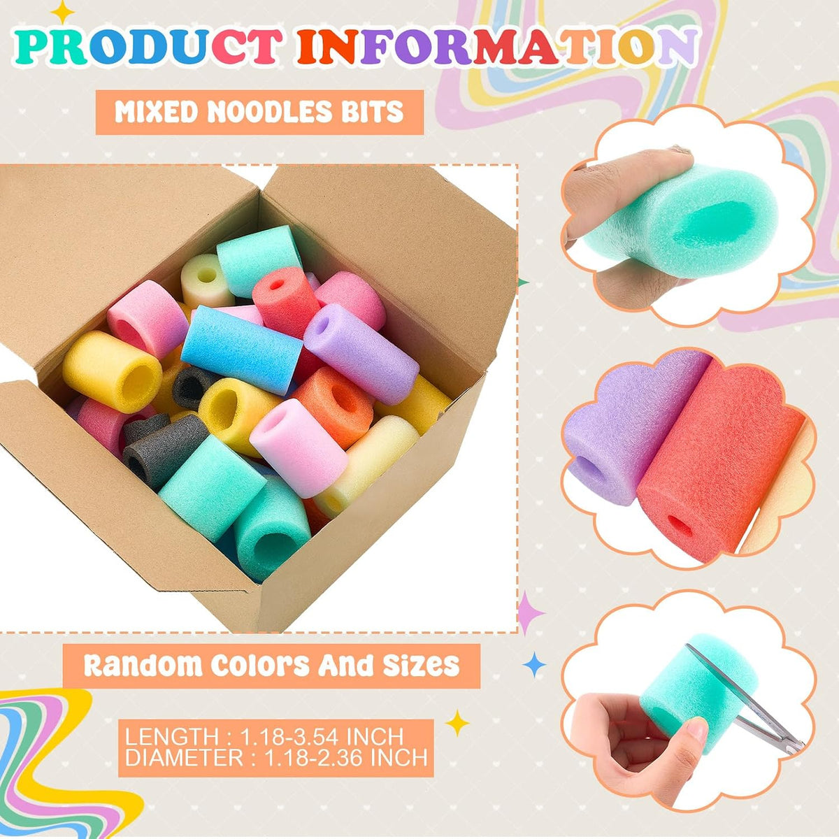 Frienda pool noodle bits, 50 colorful foam noodle pieces in assorted sizes - view 10