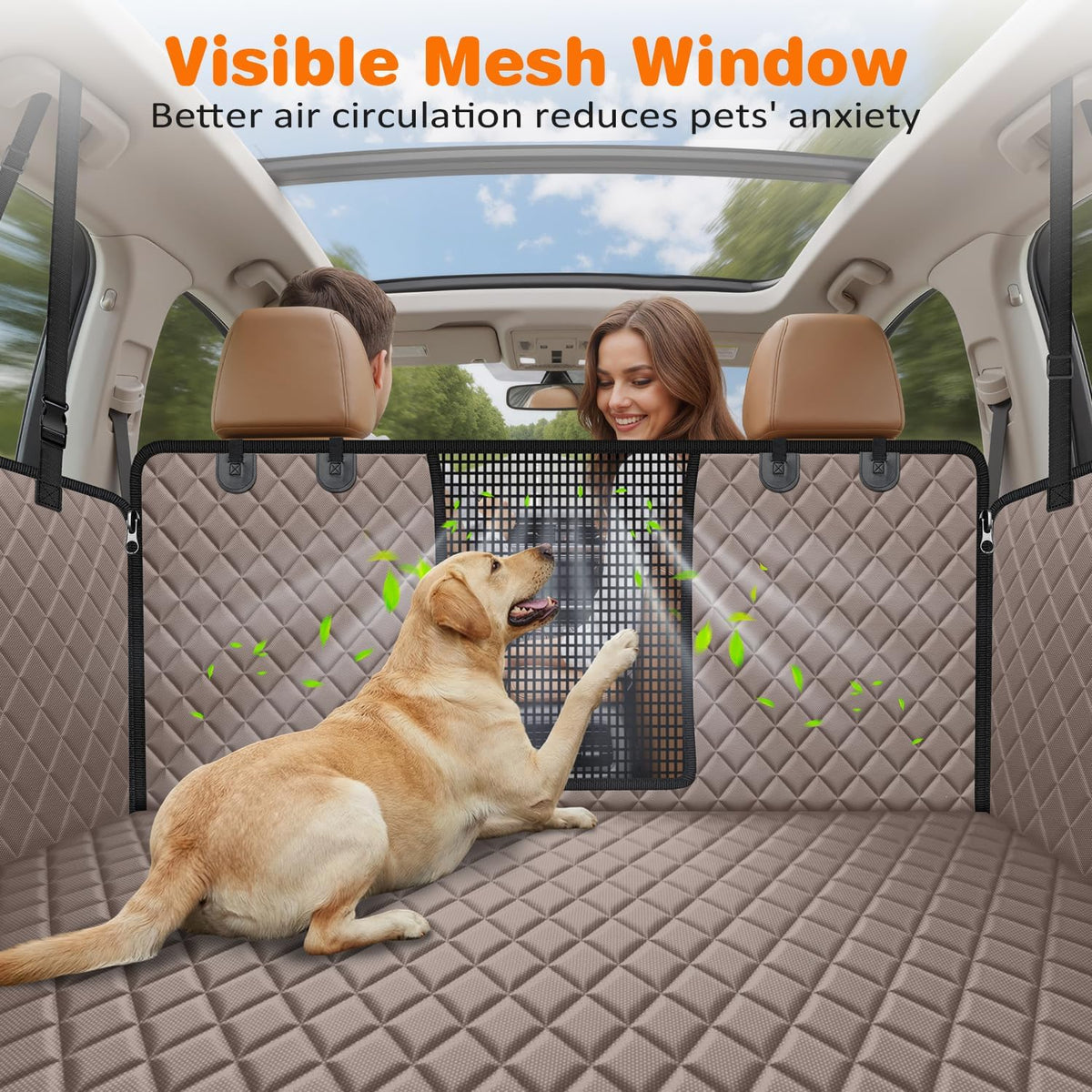 URPOWER 4 in 1 Dog Car Seat Cover for Back Seat - Khaki / X-Large - image 2