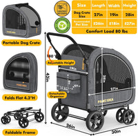 PAWZIDEA 3-in-1 Large Dog Stroller with Detachable Carrier - Mid-Hemp Grey - image 2