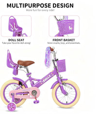 RULLY pink unicorn kids bike with training wheels, front basket, doll seat and streamers - view 8