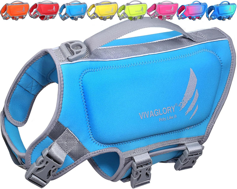VIVAGLORY Dog Life Vest High Buoyancy Dog Swim Vest, S - Blue / S: 19-22 inch (Ribcage Girth)