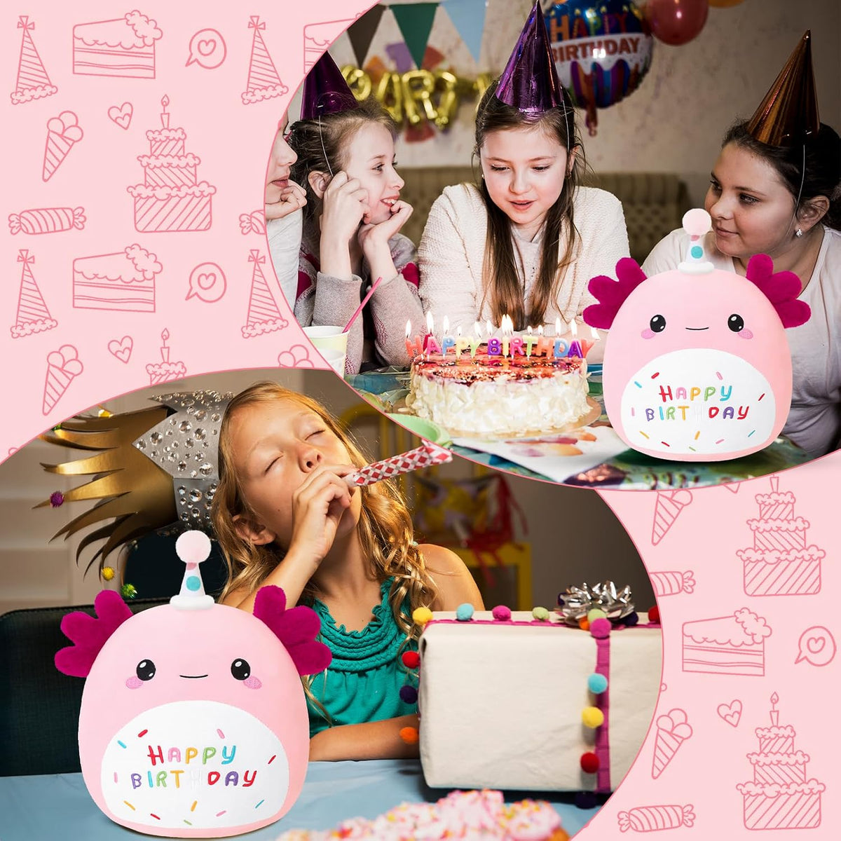 SQEQE Unicorn Cat Plush Kawaii Birthday Cat Plushies Pillow Cat - Pink Birthday Axolotl / X-Small - image 3