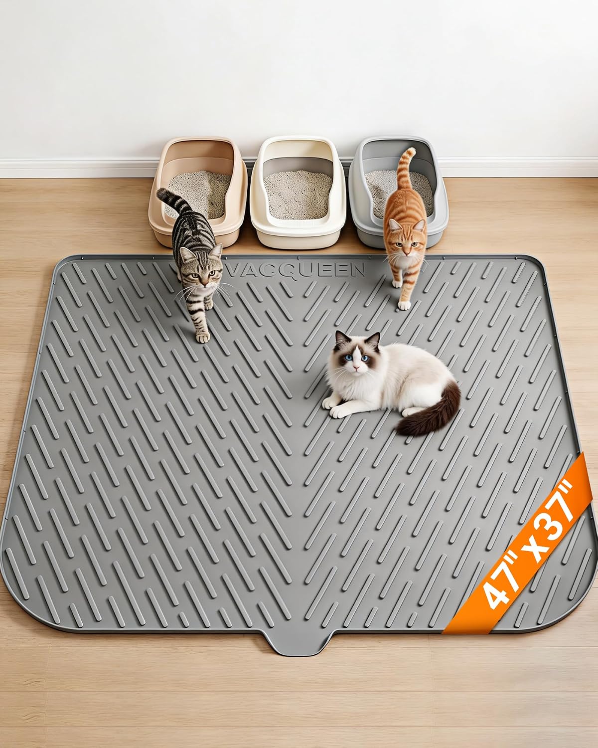 Cat Litter Mat, 47"x37" Extra Large Litter Box Mat, Silicone Mat - Gray