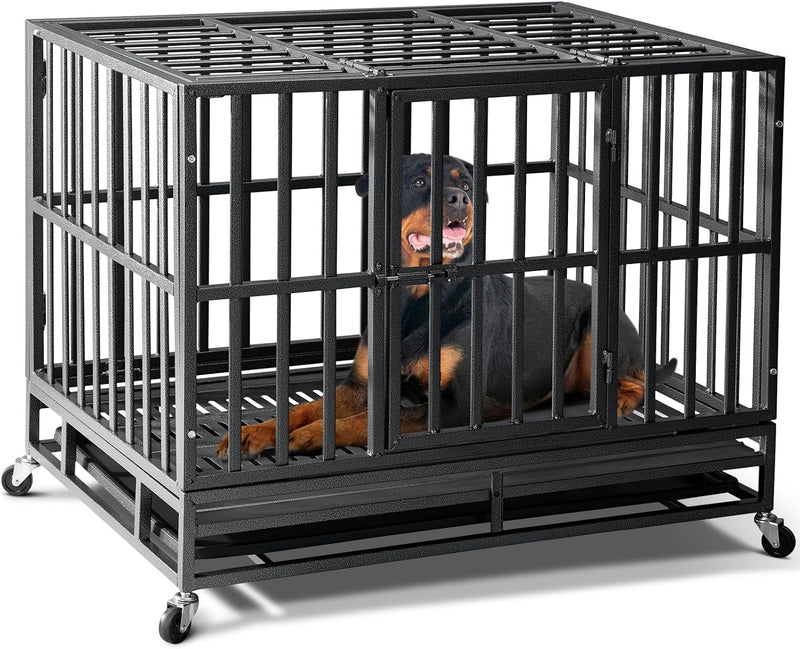 Oranland 48 Inch Heavy Duty Dog Crate - Black / 38 Inch / Standard