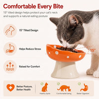 Red Mushroom Cat Bowl, Elevated Ceramic Bowl for Cats – Essentials for Cats - Orange - image 4