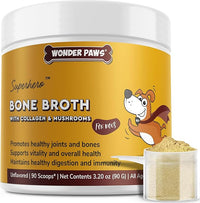 Bone Broth for Dogs – Bone Broth Powder with Organic Mushrooms & Collagen for Digestion, Immunity & Joint Support – Tasty Beef Supplement for Dogs of All Ages, Sizes & Breeds – 3.20 oz