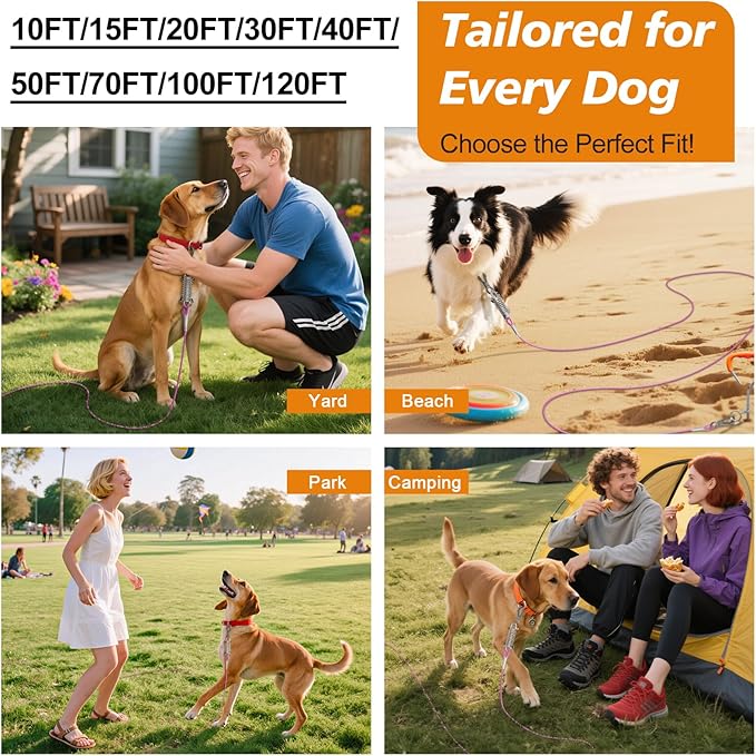 Tresbro 70 FT Dog Tie Out Cable with Spring, Shock Absorbing Tether Chains for Outside Aavilable in 10/15/20/25/30/40/50/70/100/120 FT, Heavy Duty Leads for Yard for Medium & Large Dogs Up to 500 LBS