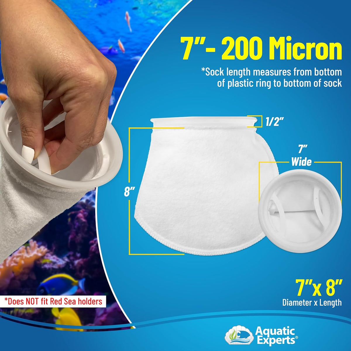 Aquatic Experts Felt Filter Socks - 200 Micron – 7" Ring – 7" x 8" / 2 Pack - image 2