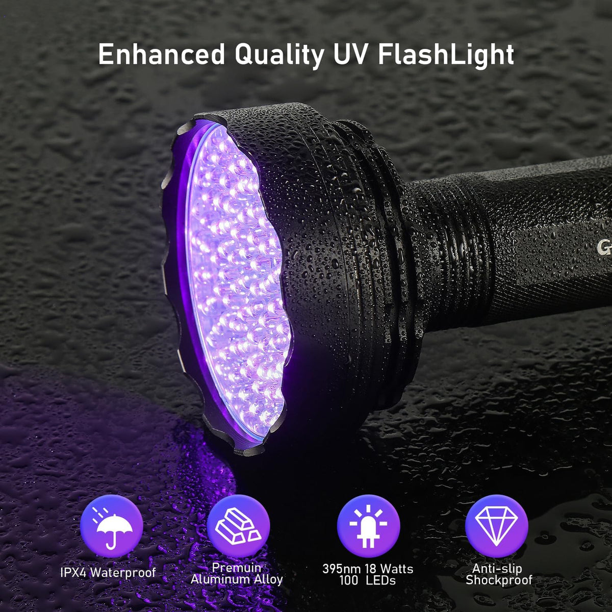 GLOSSDAY UV Flashlight Black Light - 100LED (Pack of 2) - image 2