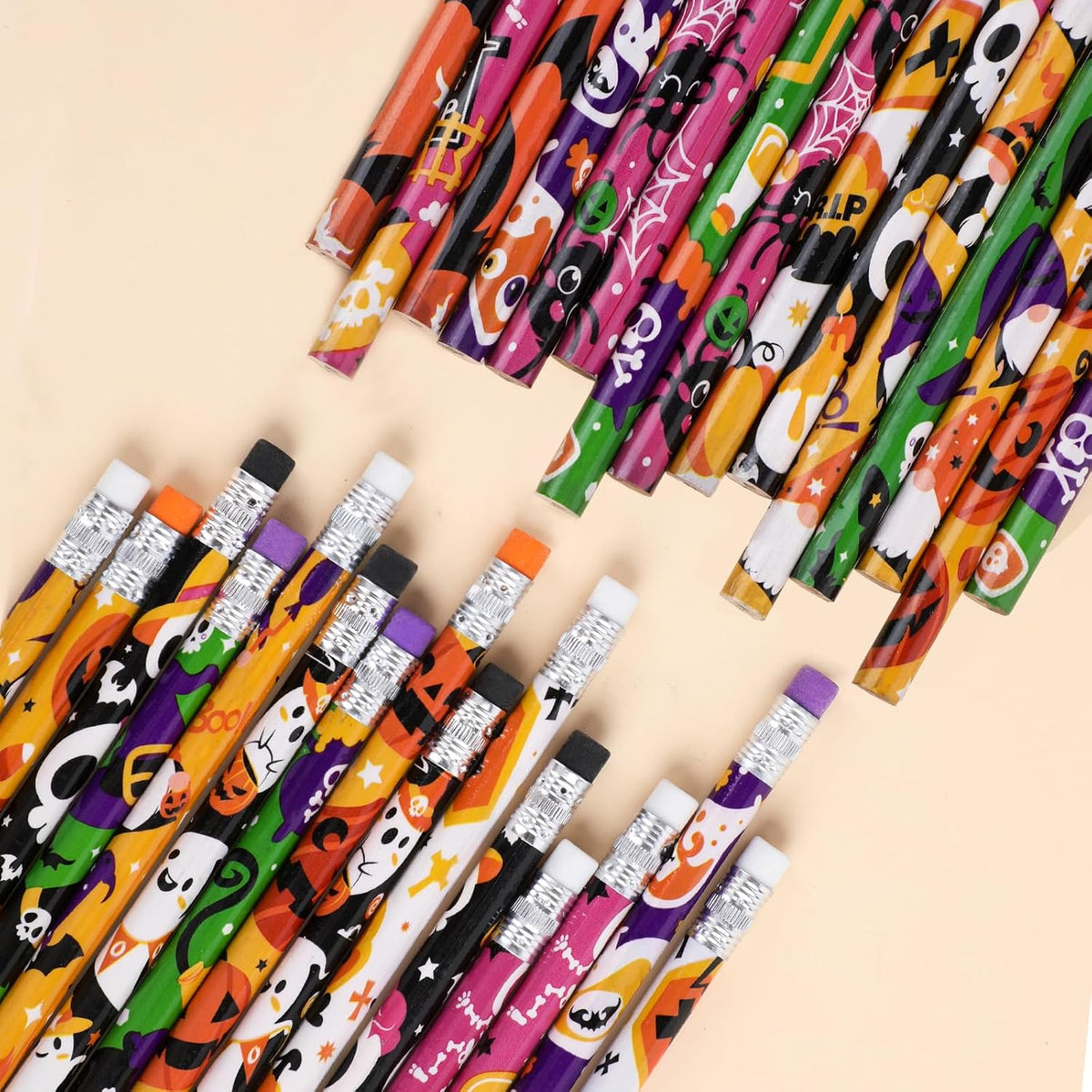DIYASY Halloween pencils for kids, 48 wooden pencils in 12 designs with colored erasers - view 2