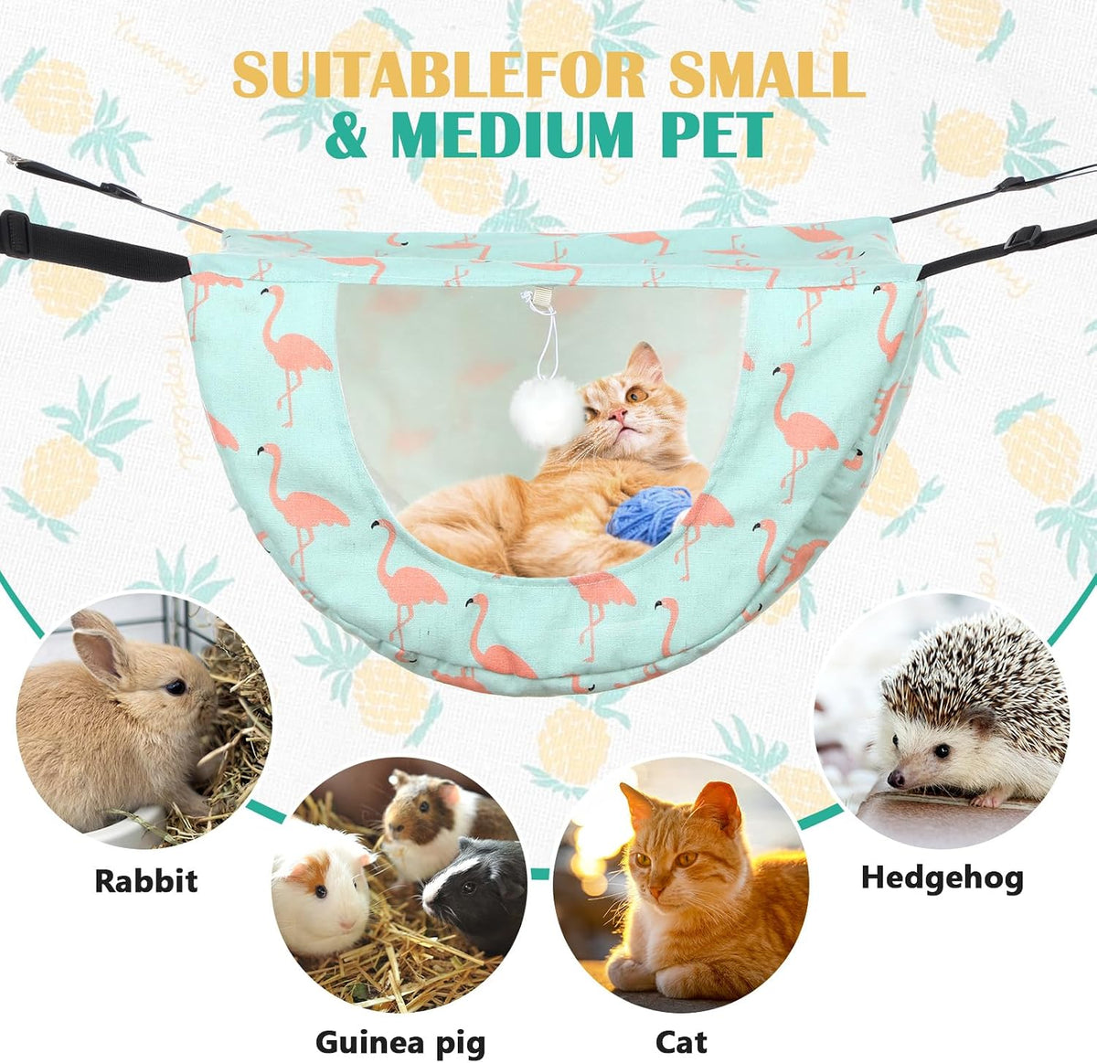 Unittype 2 Pieces Cat Cage Hammock Hanging Pet Bed, 2 Styles - Pineapple / 2 - image 4
