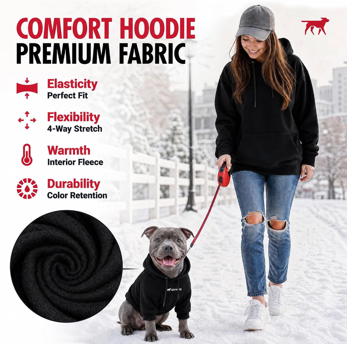 Tuff Pupper Dog Hoodie, Premium Quality Insulated Fabric - Black / Small (15-25 lbs) - image 4