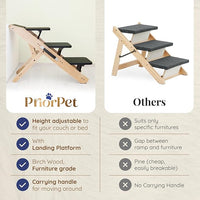 Dog Steps for Bed & Couch 2-in-1 Dog Stairs/Ramp - Height Adjustable Dog Ramp for Couch 7” - 20” - Pet Stairs, Dog Stairs for Small Dogs - Easy to Move Pet Steps with Landing Platform, Natural
