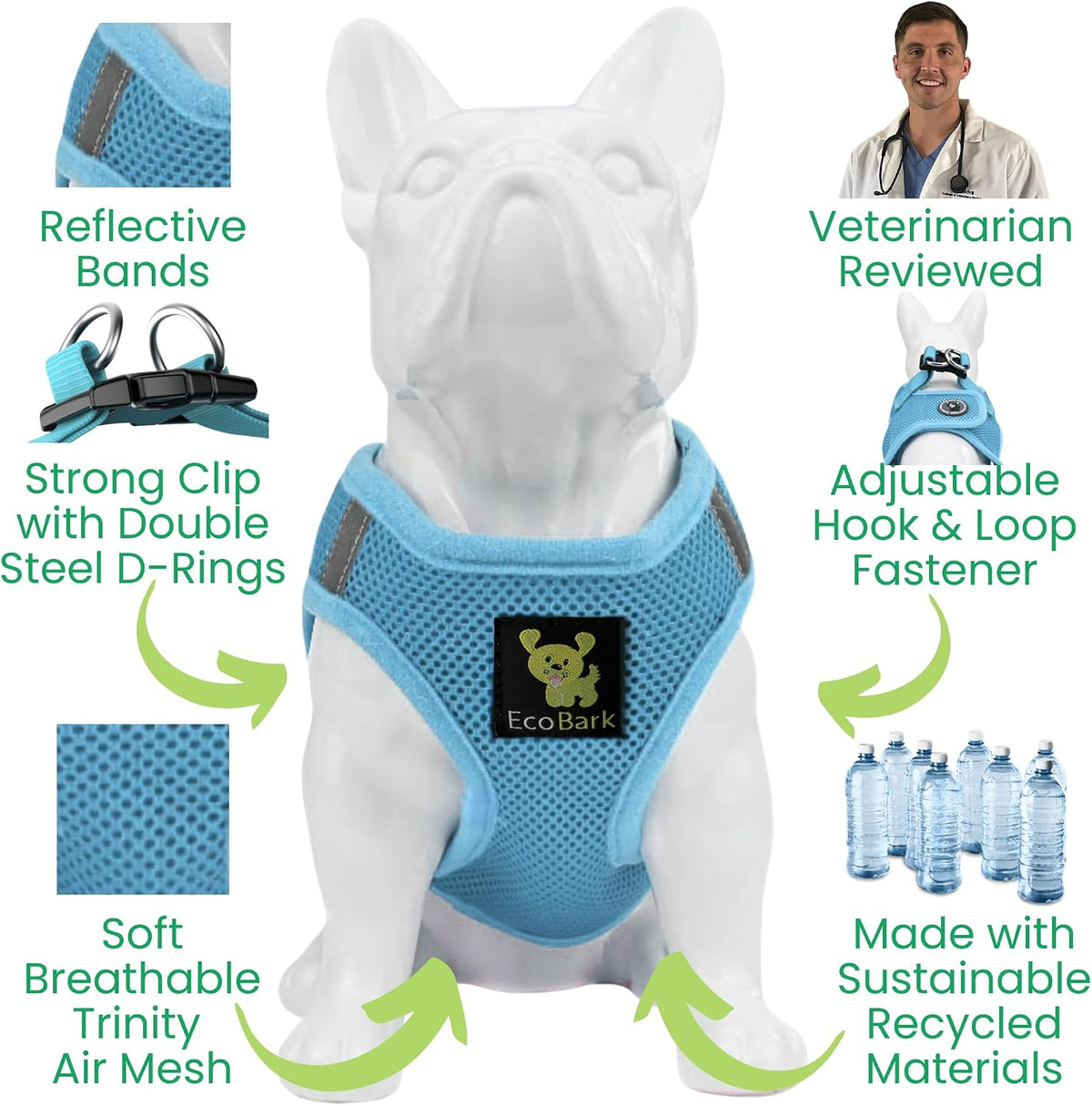 EcoBark XXS Dog Harness, Soft Step in Teacup Puppy Mesh Vest - Small- 7 to 10 lbs - Chest Up to 14 in (Pack of 1) / Sky Blue - image 3