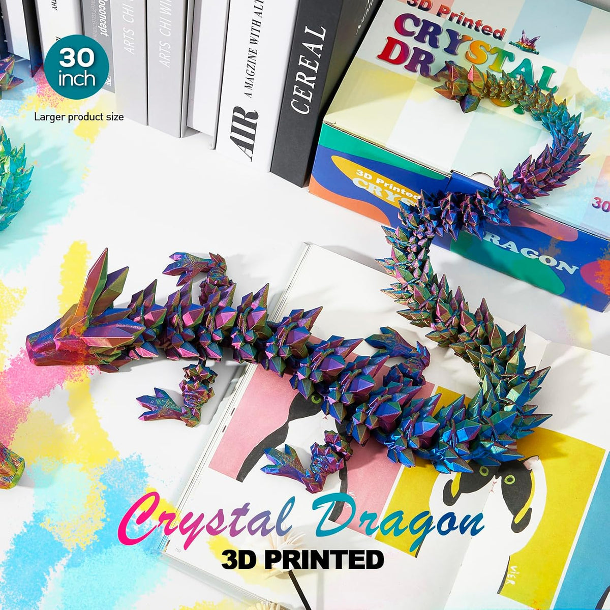 24" Large 3D Printed Dragon - Blue Purple Green / 30 inch - image 3