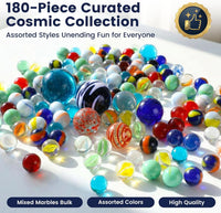 LovesTown 180 piece assorted glass and ceramic planet marbles with shooters in a gift box - view 2