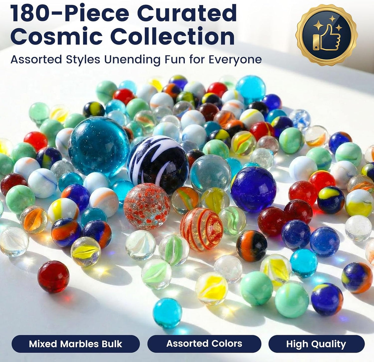 LovesTown 180 piece assorted glass and ceramic planet marbles with shooters in a gift box - view 2