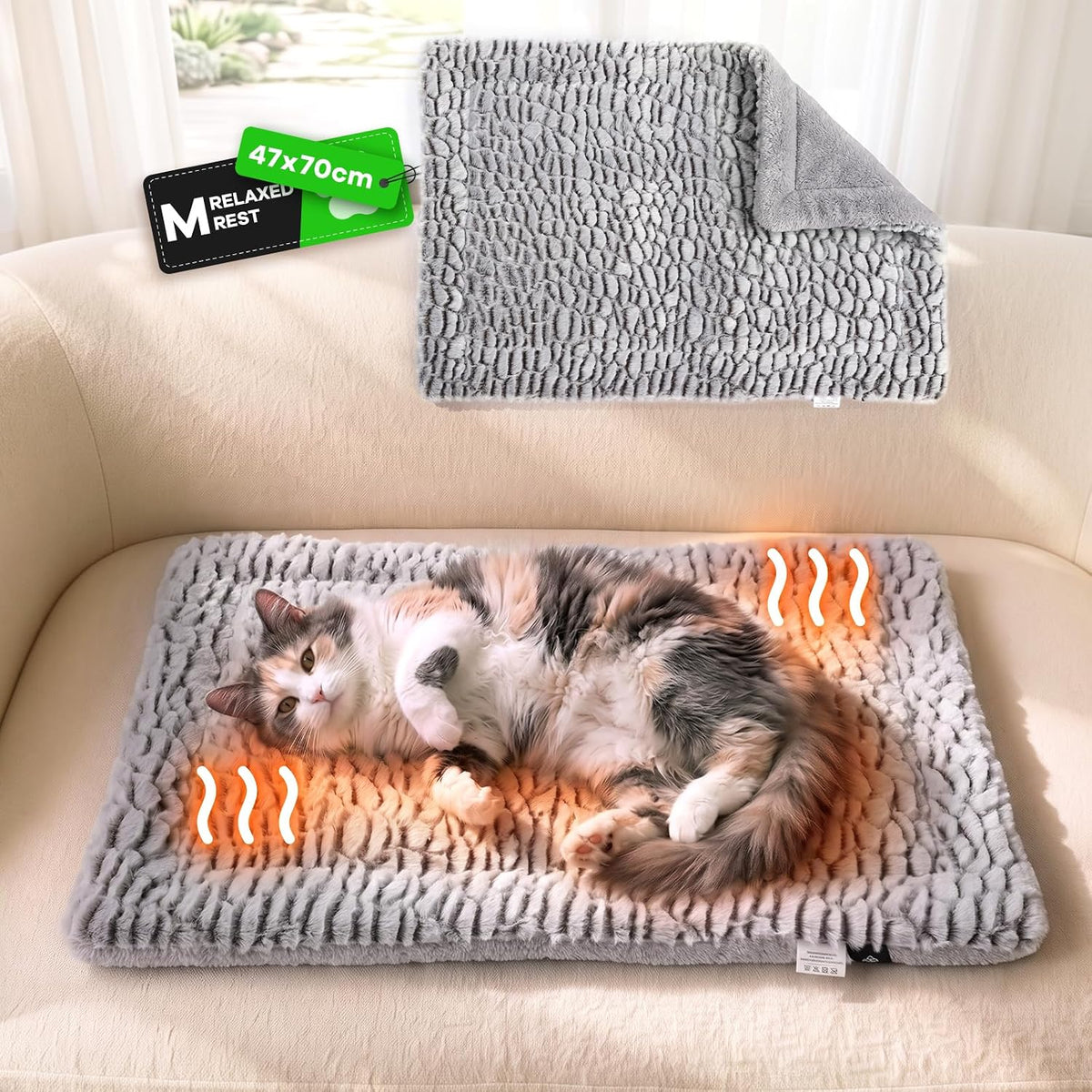 Mora Pets Self Warming Cat Bed Self Heating Cat Pad Pet Mat Indoor - A: Light Grey / Medium