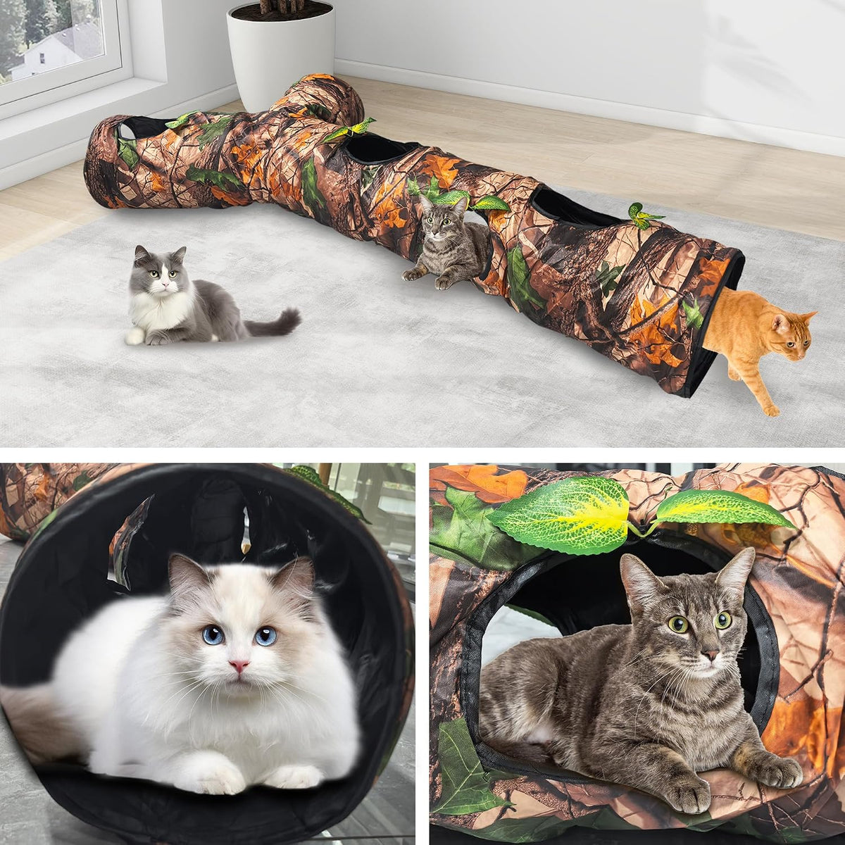 Cat Tunnel, Cat Tunnels for Indoor Cats - 59"-Cat Tunnel Toy Brown - image 2