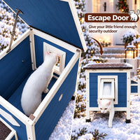 Large Outdoor Cat House with Soft Mat, Wooden Feral Cat Shelter – Essentials for Cats - Blue - image 3
