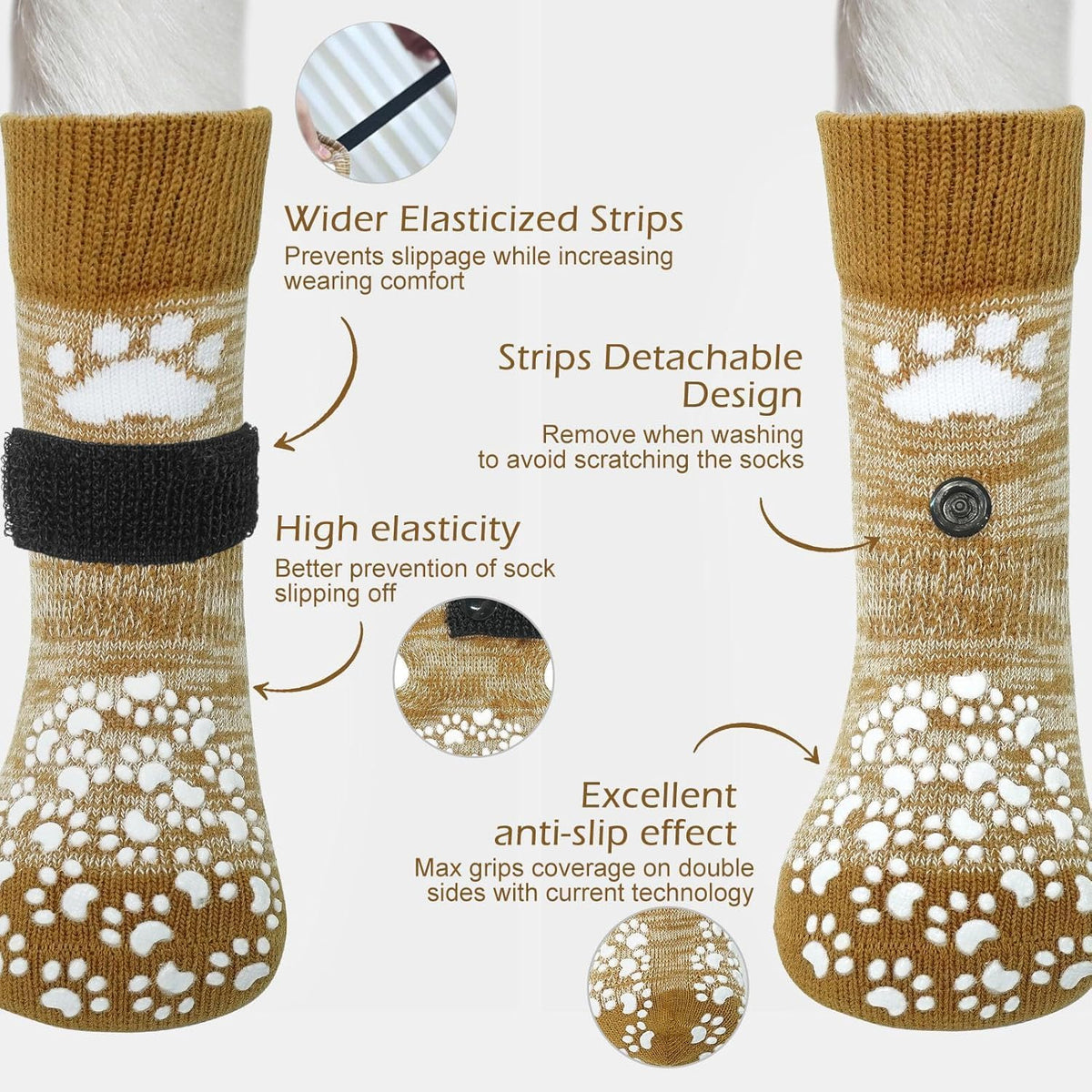 Anti Slip Dog Socks to Prevent Licking Paws - Medium (4 Count) / Khaki - image 2