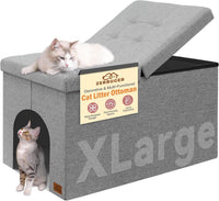 Zerbuger Cat Litter Box Enclosure Furniture for Odor Control – Essentials for Cats - Light Grey / X-Large