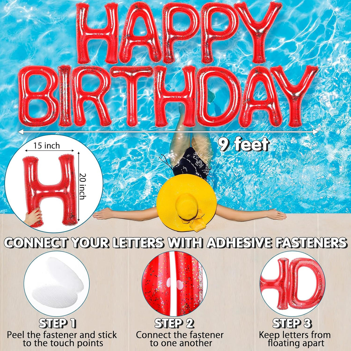 Shappy Happy Birthday Pool Floats Balloon – Fun for Kids & Family - Red / 20'' / Sequins - image 2