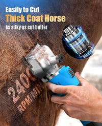 oneisall Cordless Horse Clippers,Professional Horse Grooming Clippers with 2 Batteries,Detachable Stainless Steel Blade Heavy Duty Horse Grooming Kit for Thick Coat