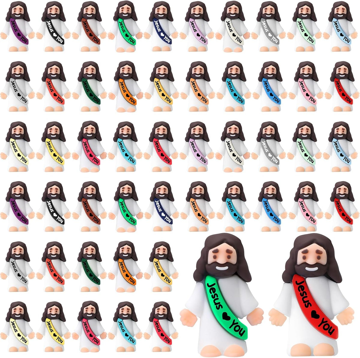Bememo 50pcs Mini Jesus Loves You Religious Figures - Dazzling Colors