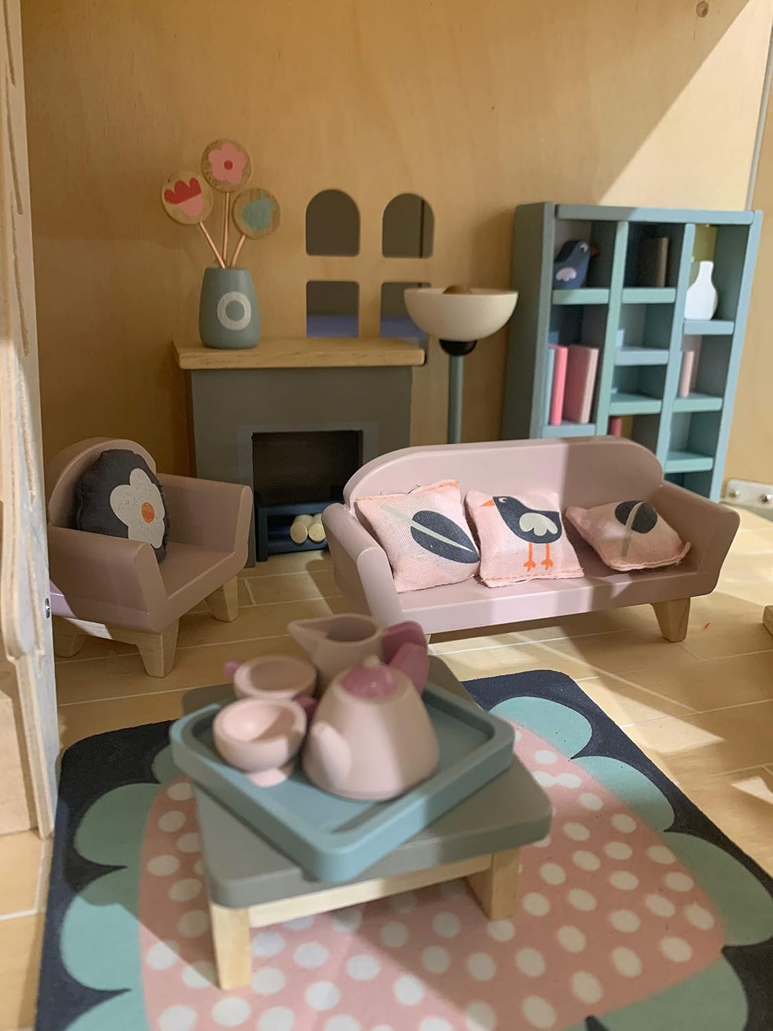 Tender Leaf Toys wooden dollhouse furniture nursery set with cot, high chair, pram and baby - view 8