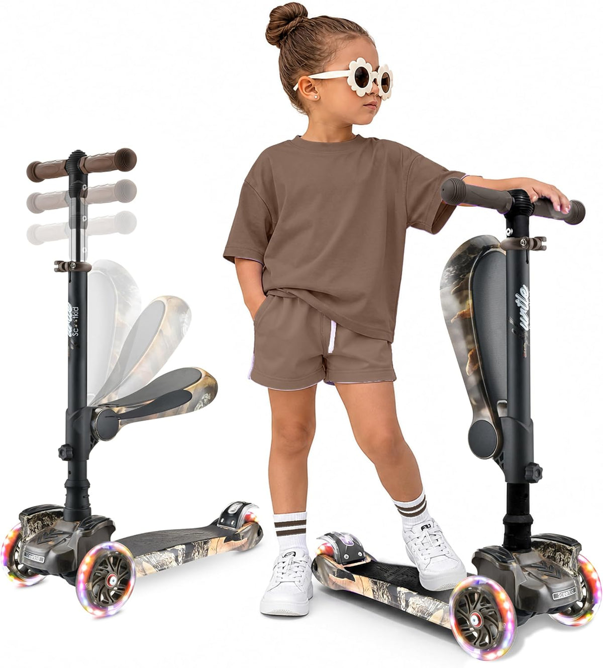 Hurtle 3-Wheeled Scooter for Kids, Wheel LED Lights - Real Tree