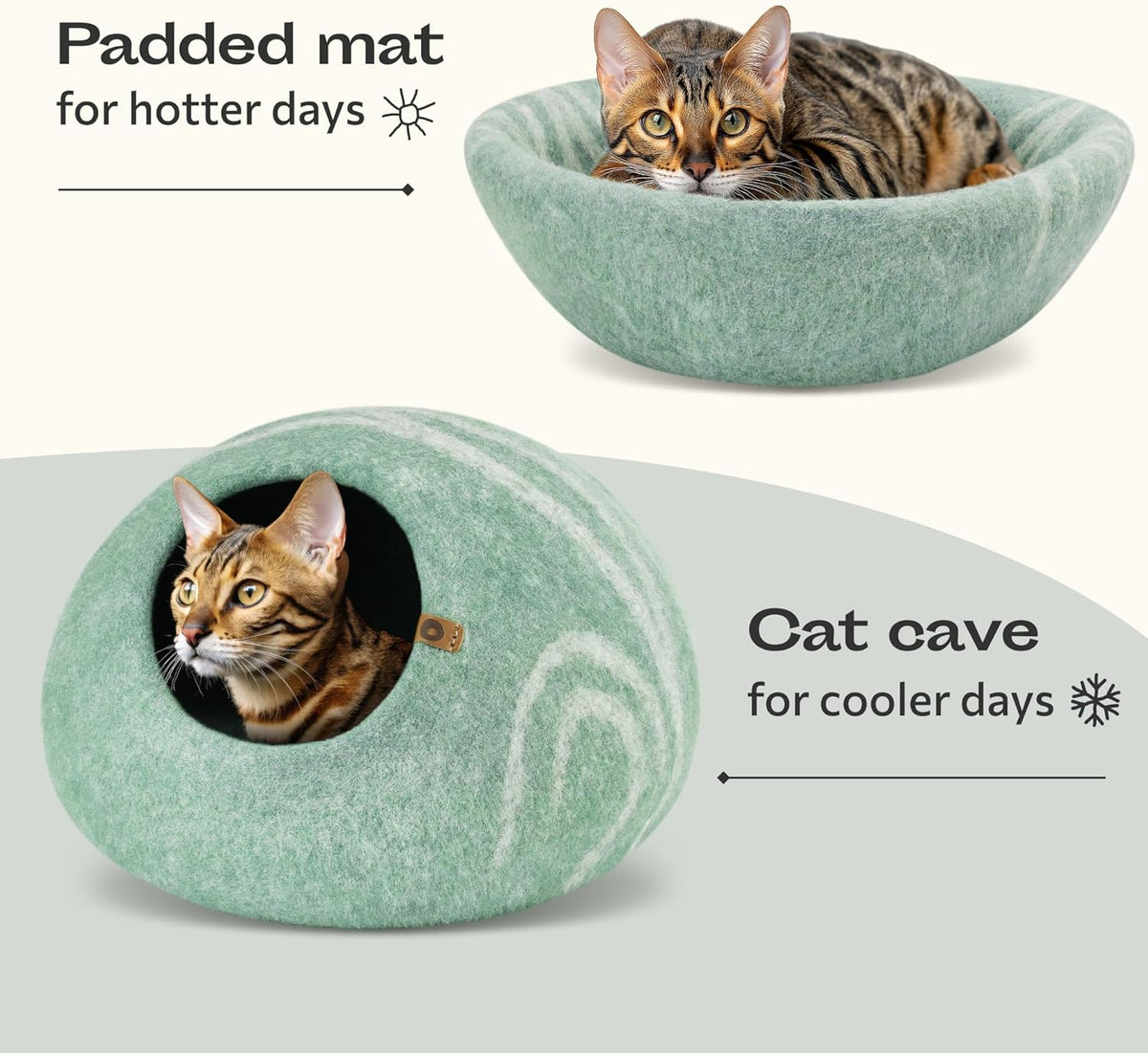 Cat Cave, New Zealand Wool Bed for Indoor Cats - Pistachio / Large - image 4