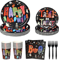 qonimi Halloween plates and napkins set, 75 piece disposable tableware - view 8