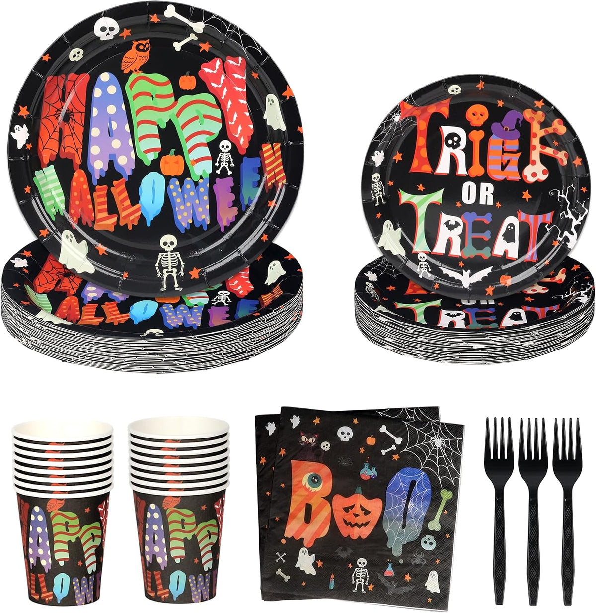 qonimi Halloween plates and napkins set, 75 piece disposable tableware - view 8