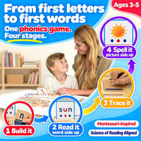 Hulats CVC word phonics game with wooden blending board, letter tiles and flash cards - view 2
