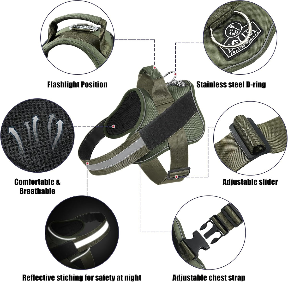 Bolux Dog Harness, No-Pull Reflective Dog Vest - Small (Pack of 1) / TacticalGreen - image 2