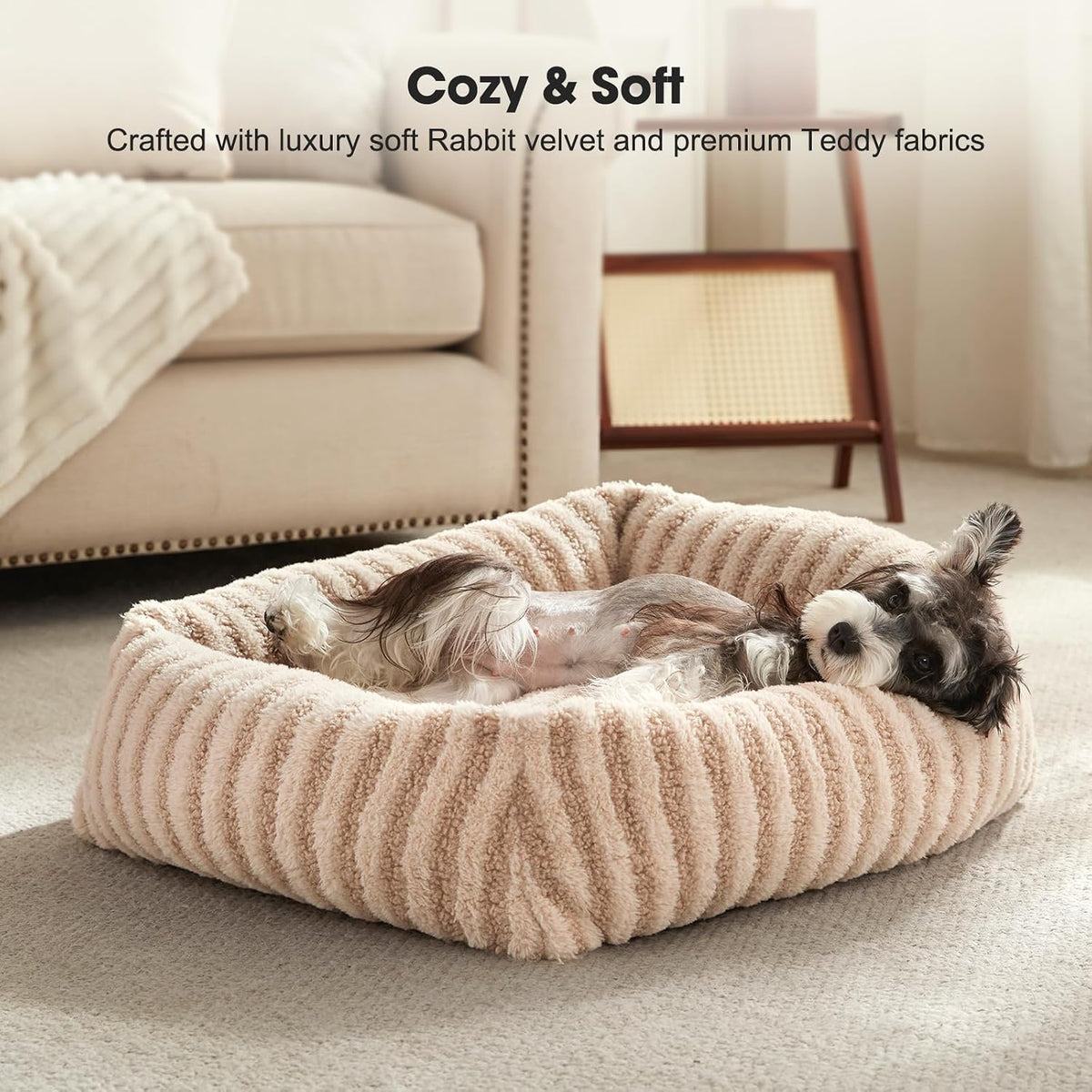 MIXJOY orthopedic dog bed with raised rim and faux fur, medium size - view 3