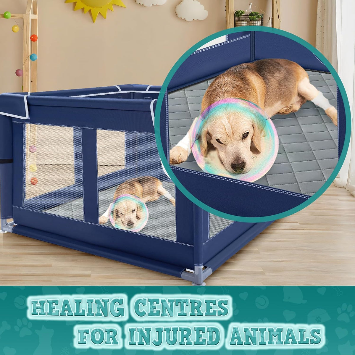 42x42 Inches Puppy Playpen with Gate - Blue / 42x42 IN With Pad - image 4