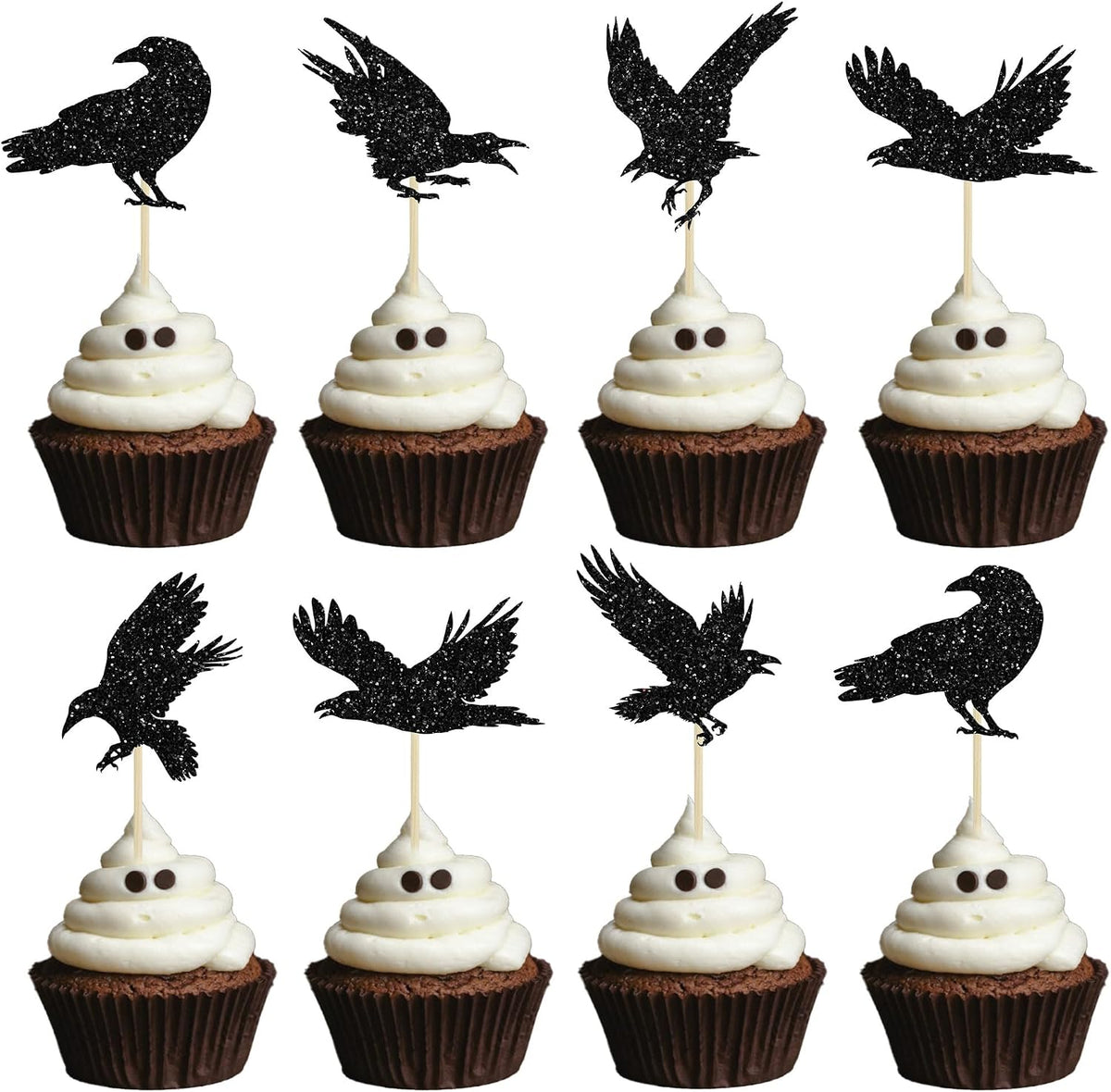 Gyufise black glitter Halloween happy birthday cake topper with half moon, house, pumpkin, ghost and - view 8