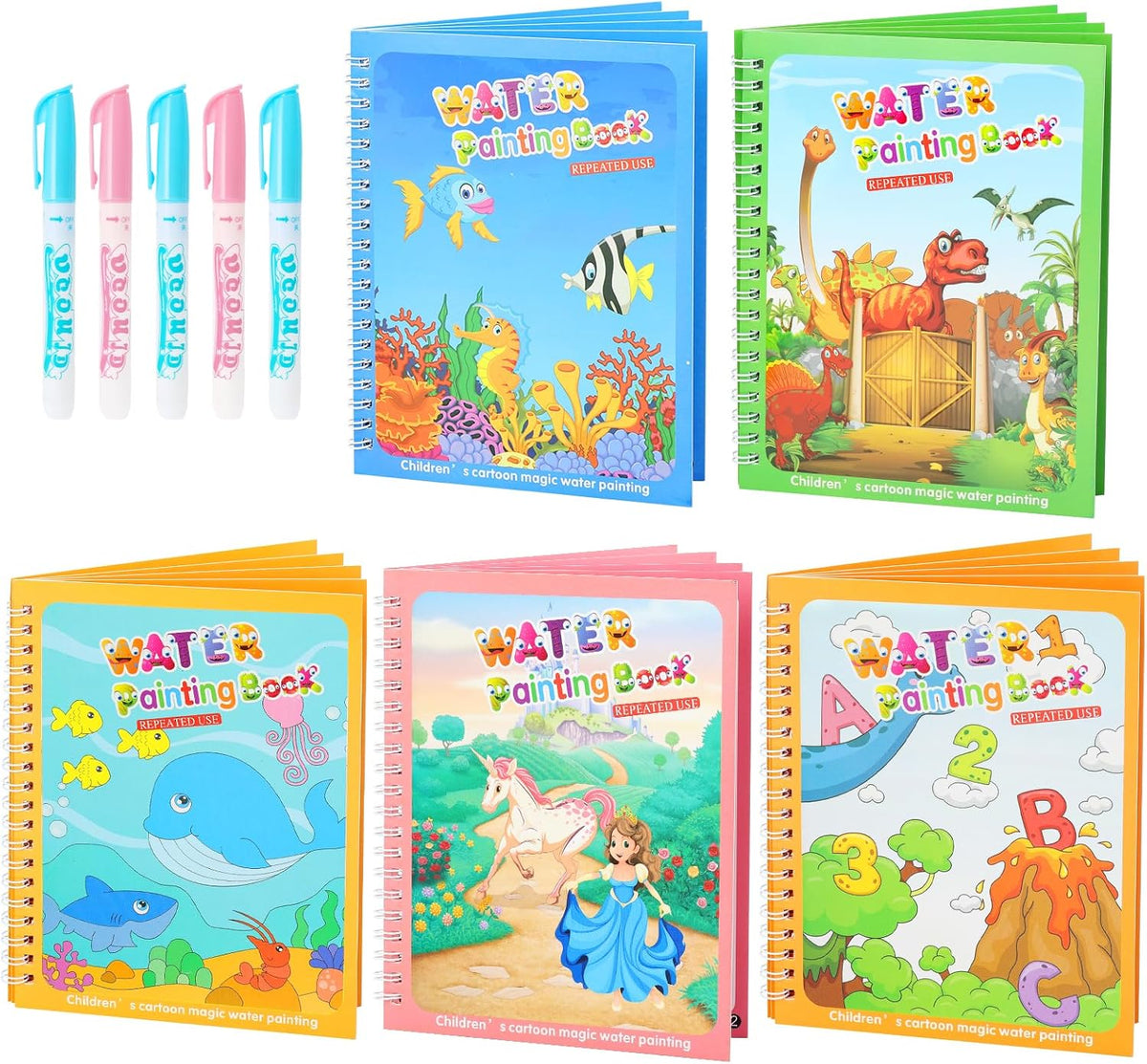 5 Pack Reusable Water Coloring Book for Toddlers – Fun for Kids & Family - Coloring Book / 5 Pack