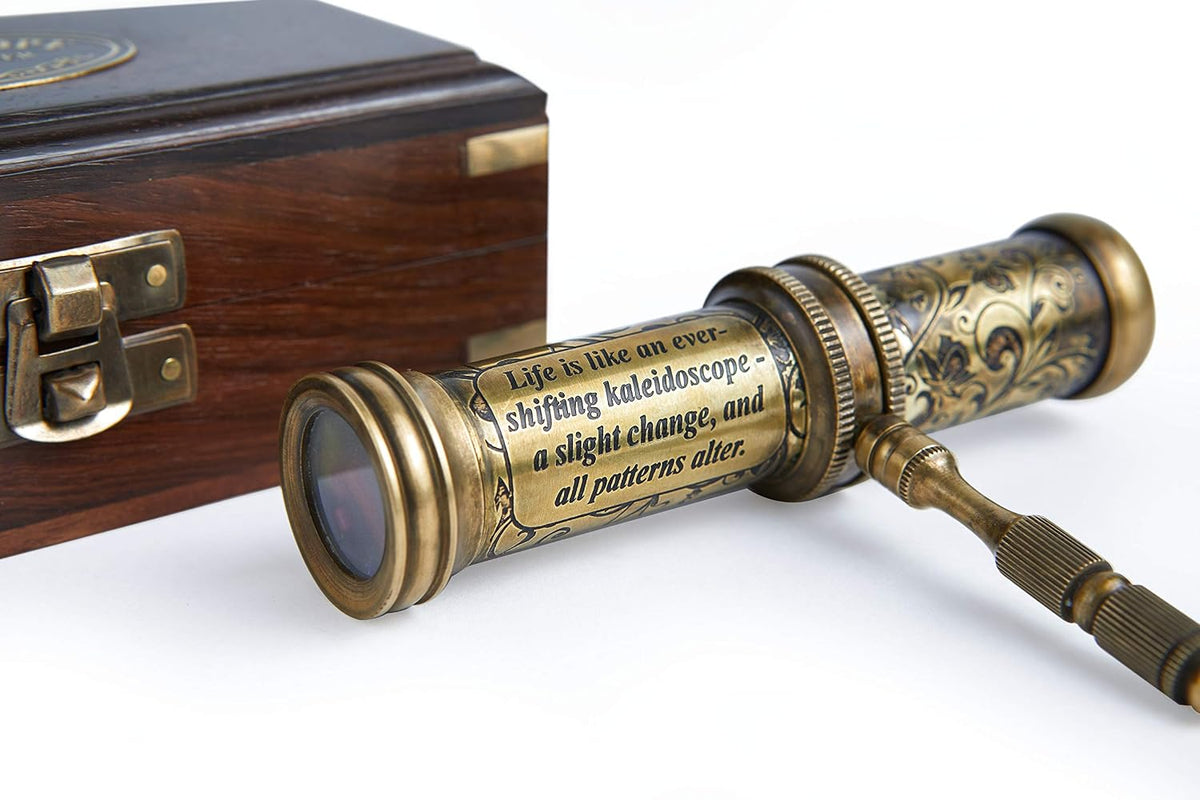 Antique Brass Kaleidoscope Gift for Men, Kids and Adults - With Handle