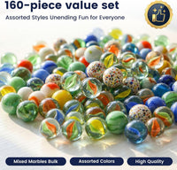 POPLAY 160 glass marbles in cat's eye, speckled, swirl and translucent designs - view 2