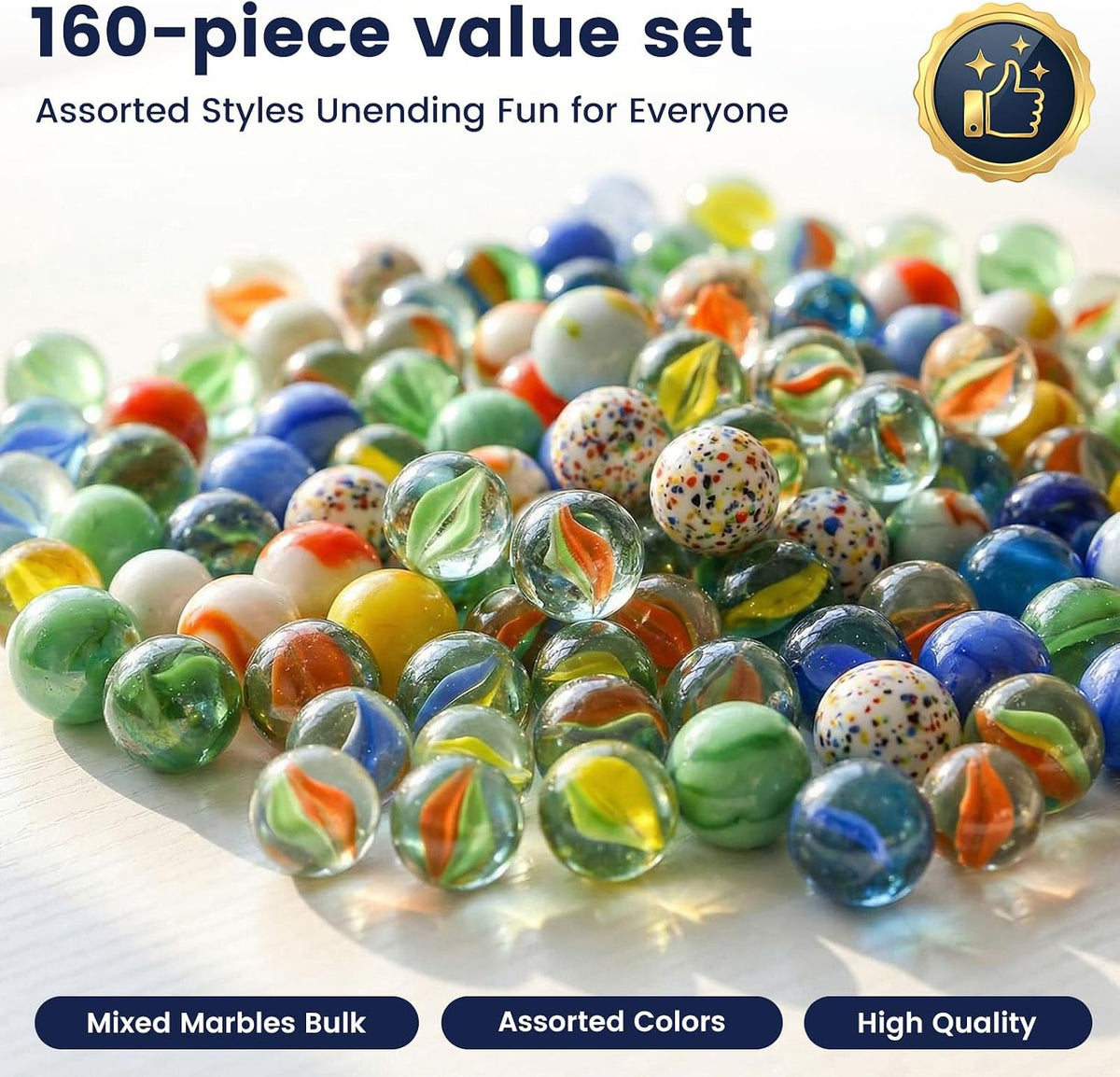 POPLAY 160 glass marbles in cat's eye, speckled, swirl and translucent designs - view 2