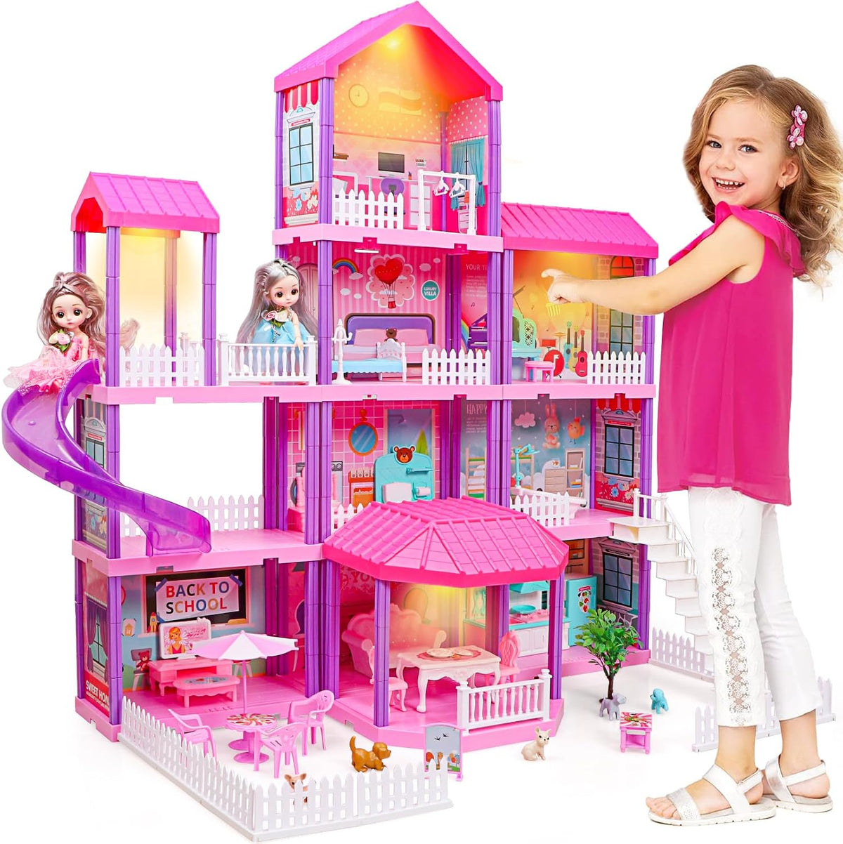 beefunni Doll House, Dollhouse with 4 Stories-11 Rooms