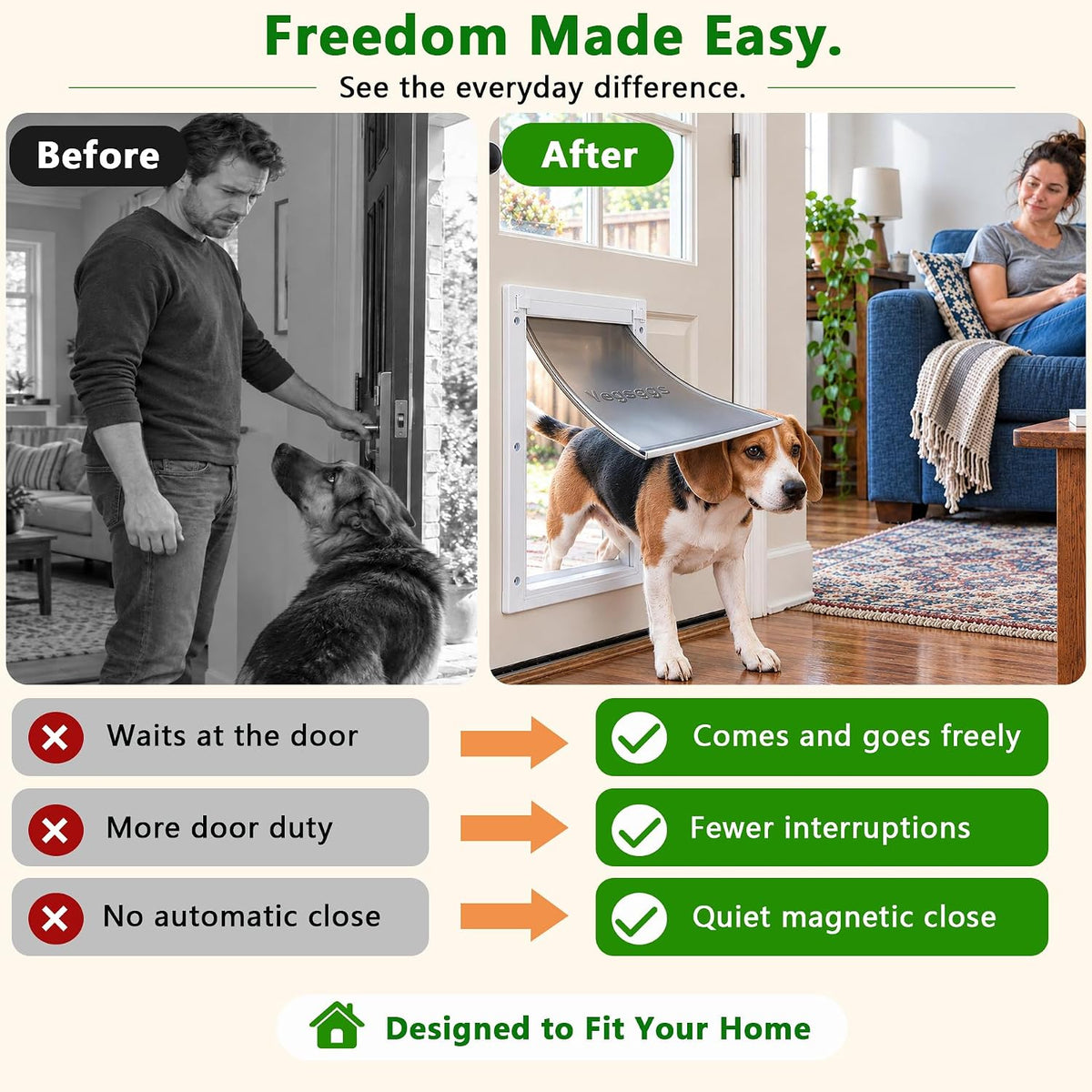 Large plastic dog door with magnetic flap and slide-in locking panel - view 4
